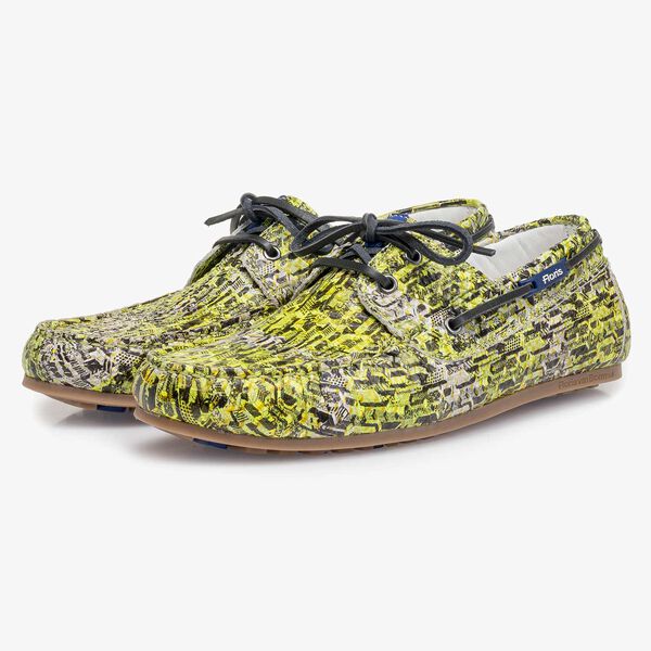 Yellow snake print calf leather sailing shoe
