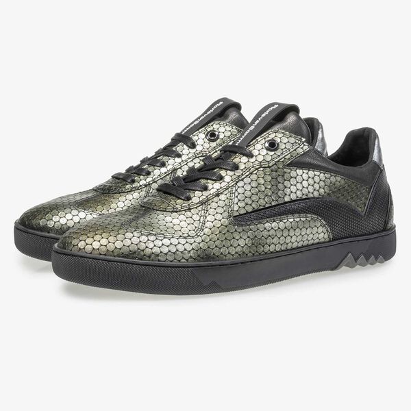Groene metallic leren sneaker met print