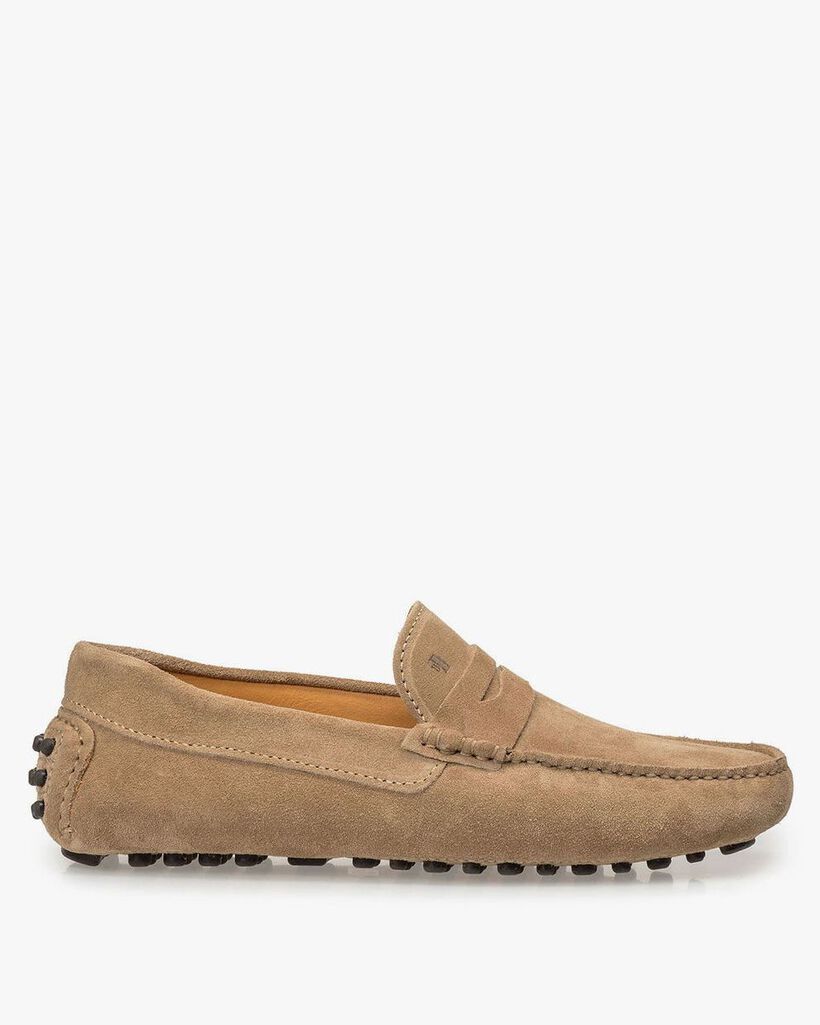 Su&egrave;de mocassin taupe