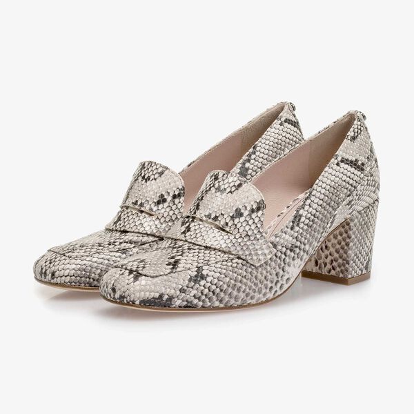 Witte leren pump met snakeprint