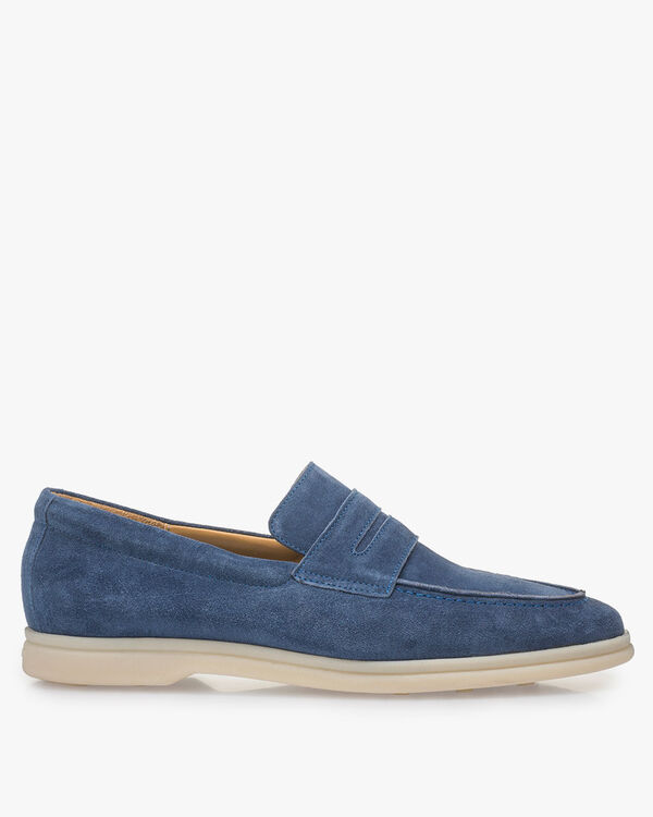 Blue suede leather loafer