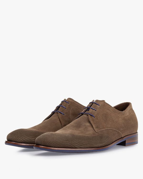 Lace shoe suede leather taupe