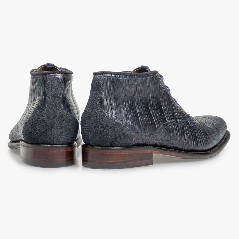 Blue leather lace boot with print