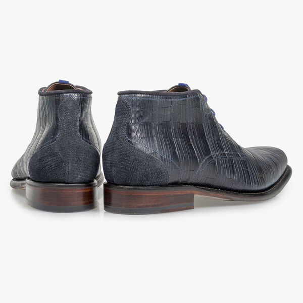 Blue leather lace boot with print