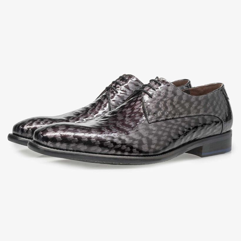 Premium grijze lakleren veterschoen met print