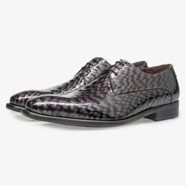 Premium grijze lakleren veterschoen met print
