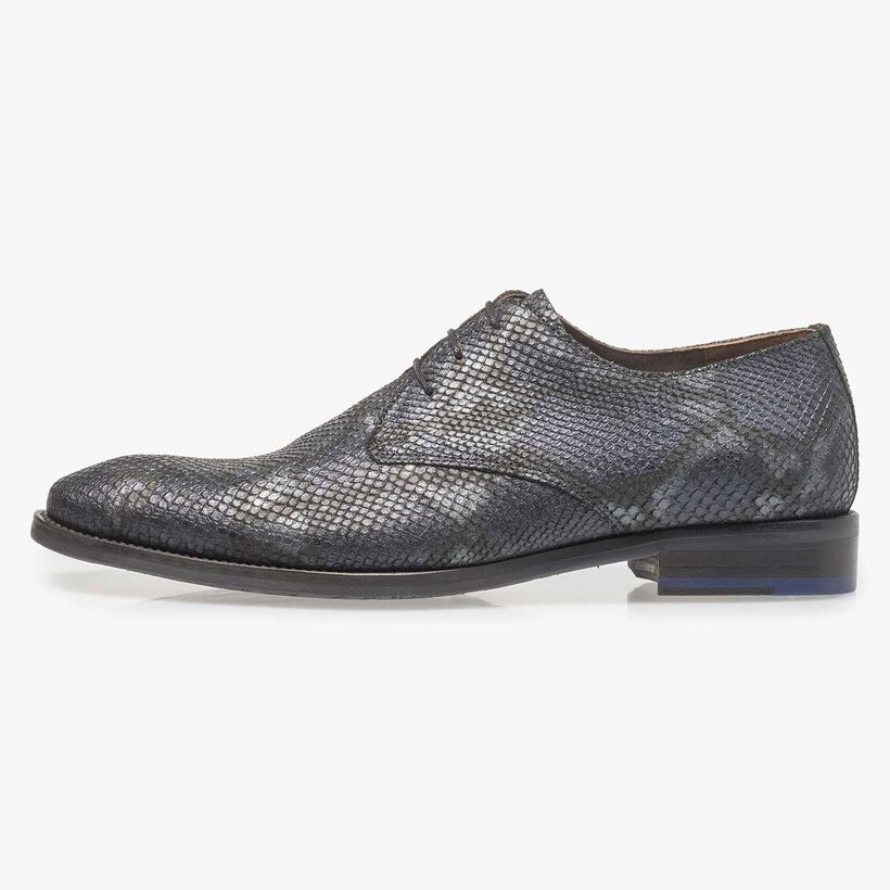 Blue leather lace shoe with snake print