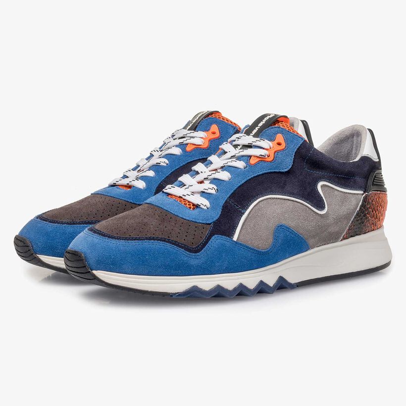 Blue-orange suede leather sneaker