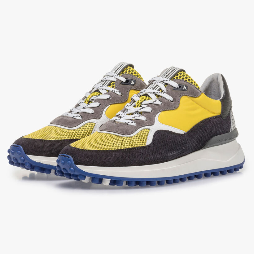 Multi-color su&egrave;de sneaker met gele details