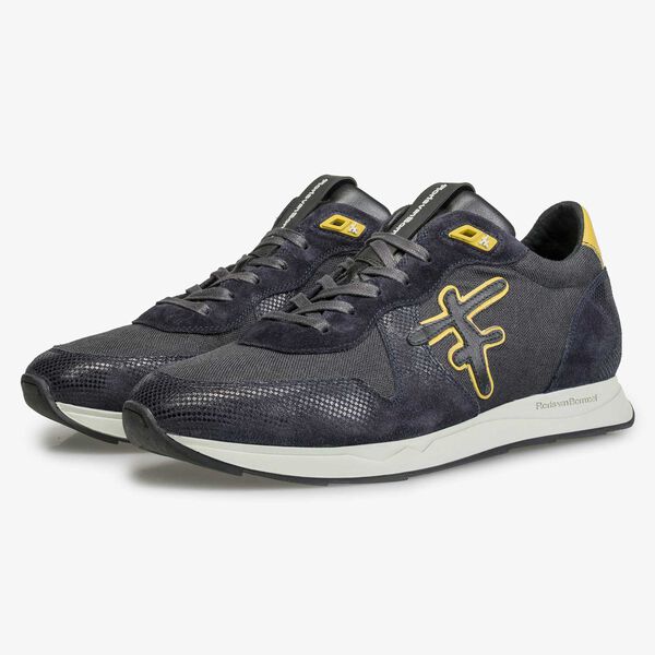 Blauw/ grijze sneaker met gele details