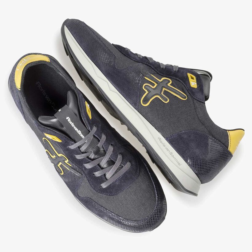 Blauw/ grijze sneaker met gele details
