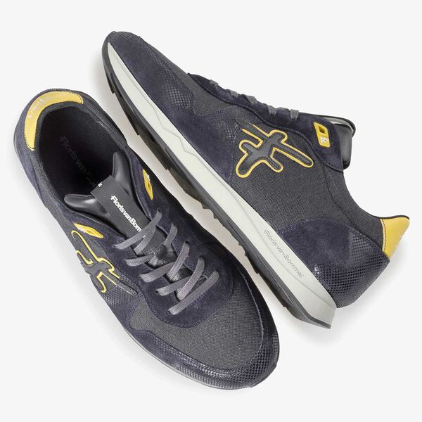 Blauw/ grijze sneaker met gele details