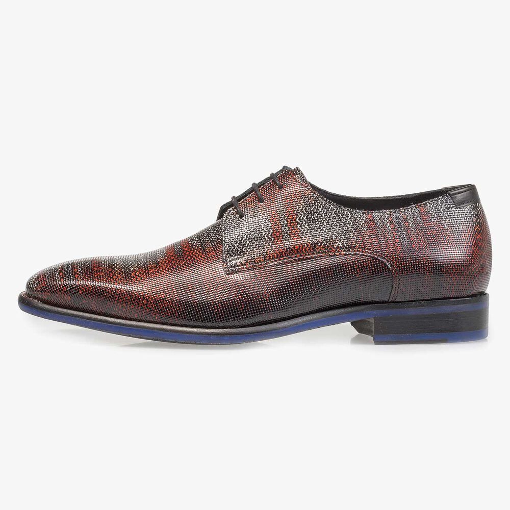 Premium donkerrode lakleren veterschoen met print