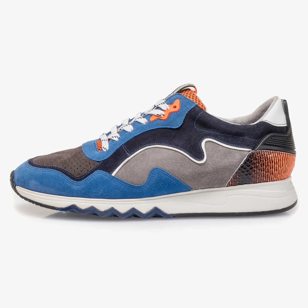 Blue-orange suede leather sneaker