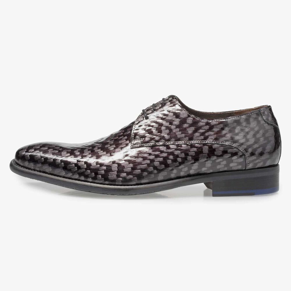 Premium grijze lakleren veterschoen met print