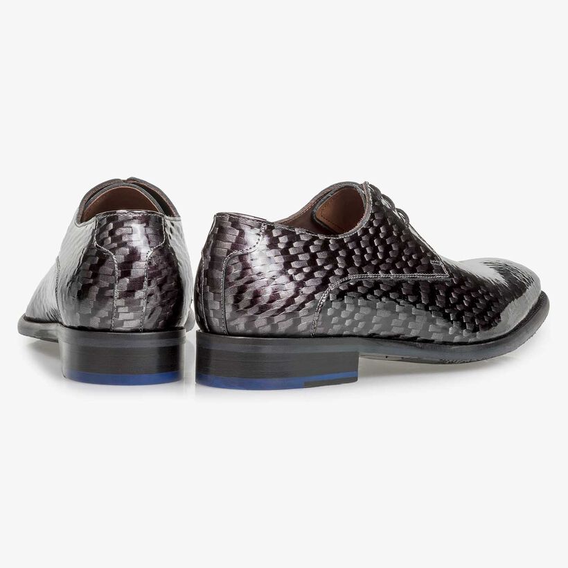 Premium grijze lakleren veterschoen met print