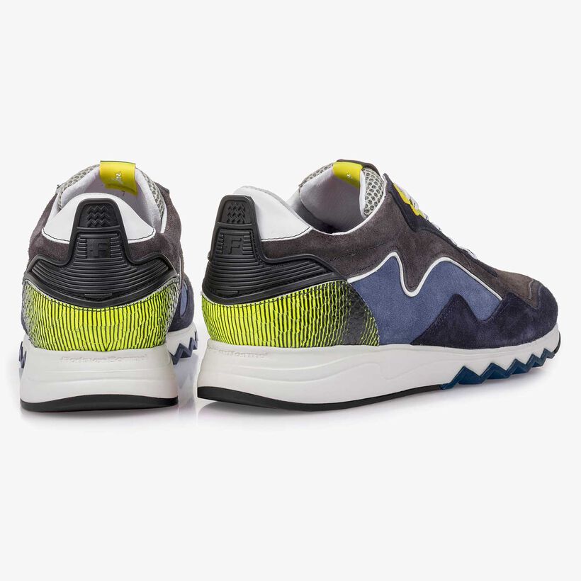 Yellow-blue suede leather sneaker