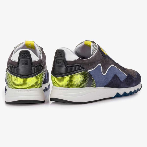 Yellow-blue suede leather sneaker