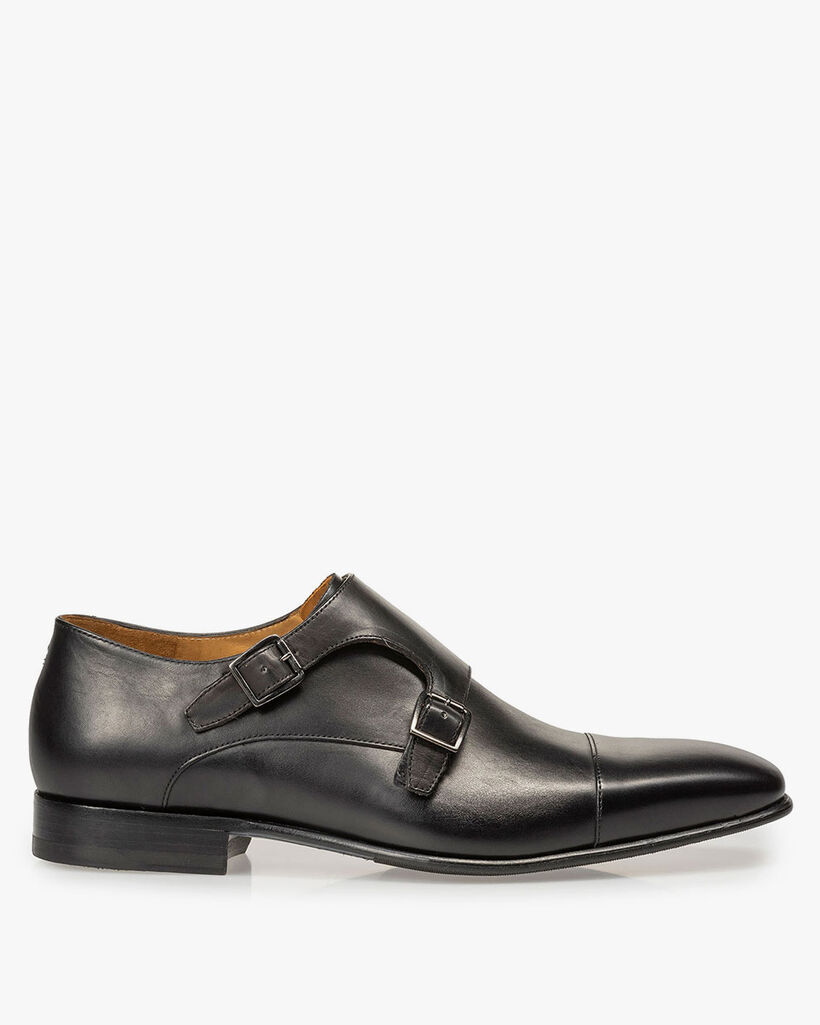 Black calf leather monk strap