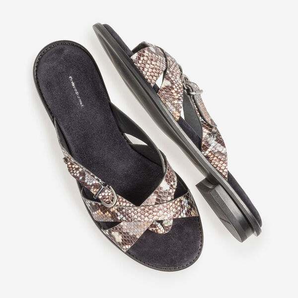 Bruin/witte leren slipper met snakeprint