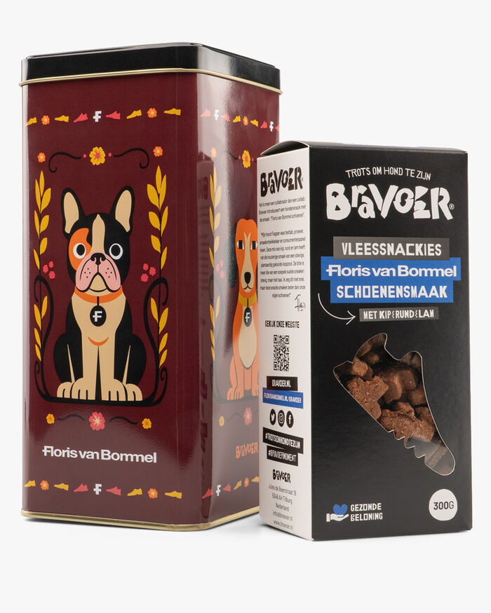 Bravoer dog treats in a tin X FvB