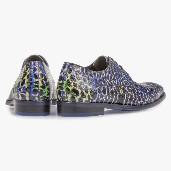 Premium blauwe veterschoen met crocoprint