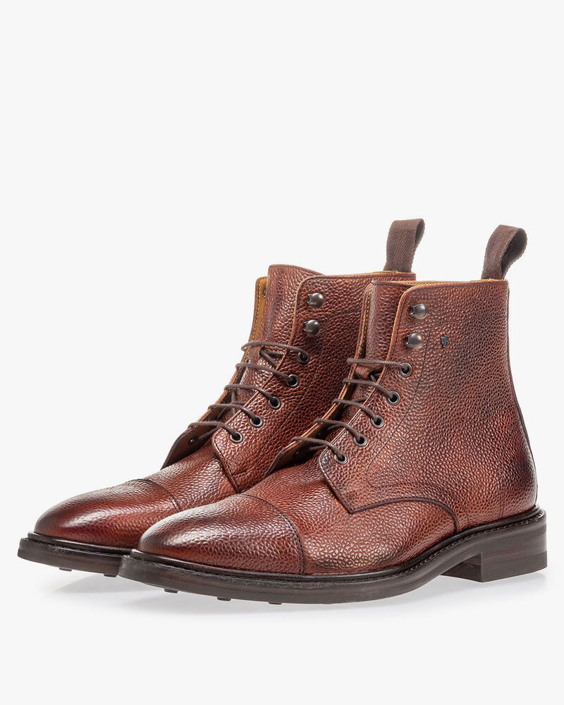 Boot leer met print cognac