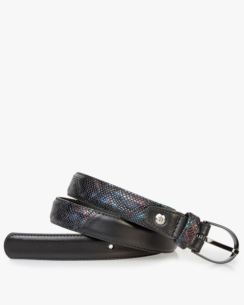 Damesriem crocoprint blauw