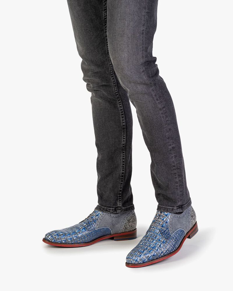 Veterschoen geprint leer blauw