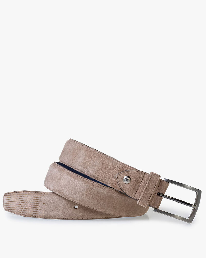 Beige su&egrave;de riem met laserprint