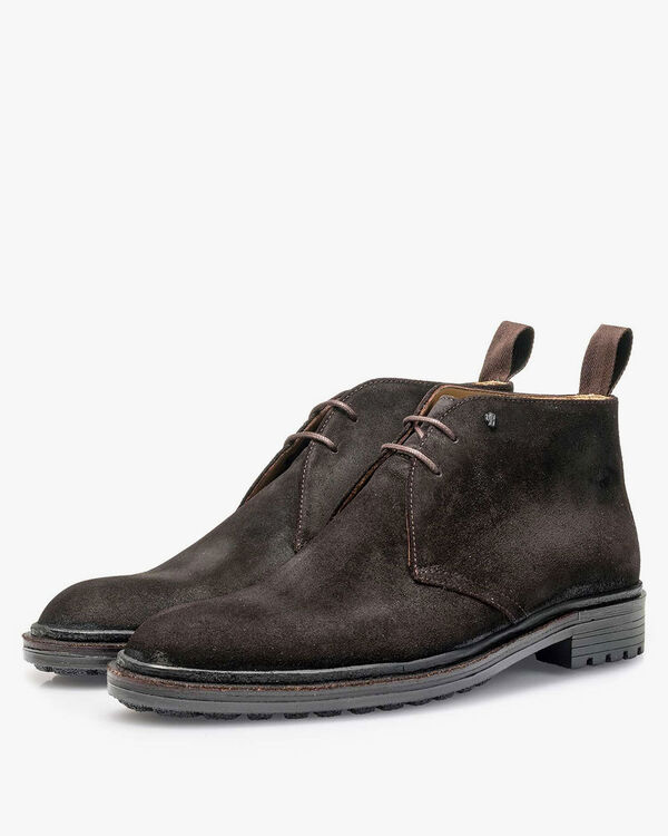 Dark brown suede leather lace boot