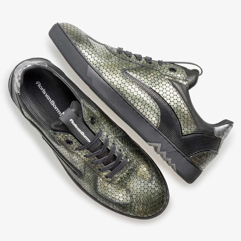 Groene metallic leren sneaker met print