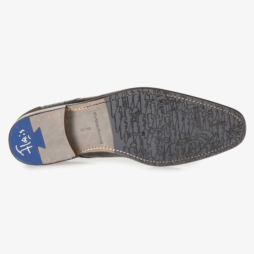 Blue leather lace boot with print