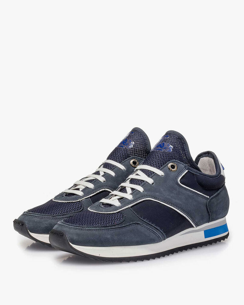 Donkerblauwe nubuckleren sneaker
