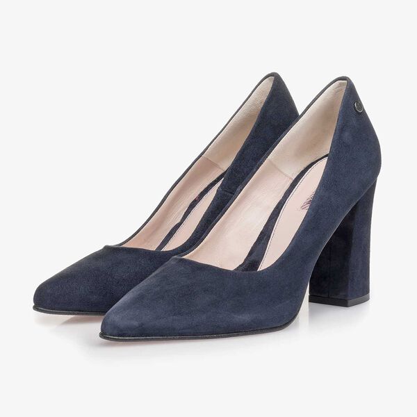 Donkerblauwe su&egrave;de pump