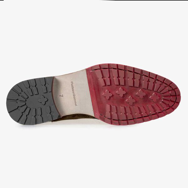 Bruin/olijfgroene kalfssu&egrave;de chelsea boot