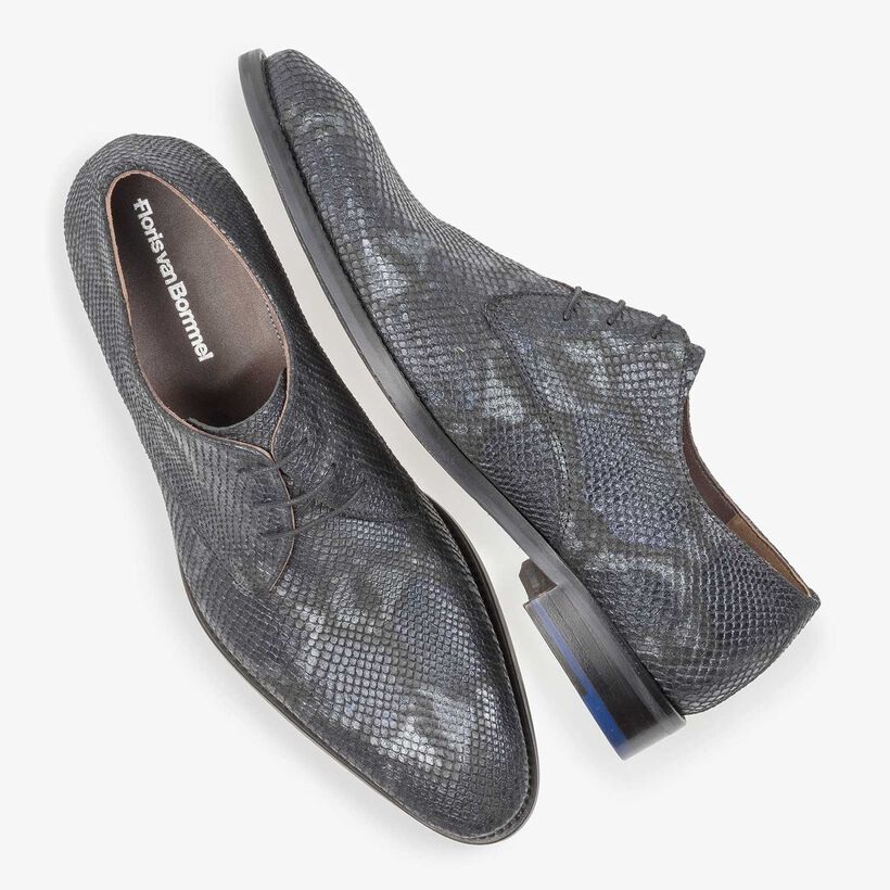 Blue leather lace shoe with snake print