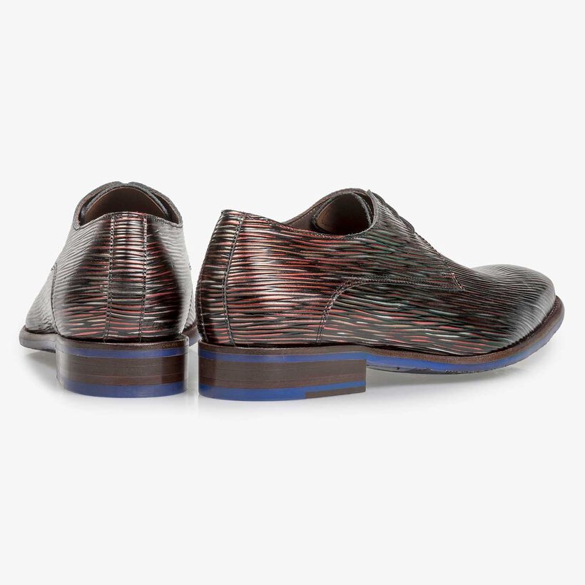 Dark red leather lace shoe with metallic print