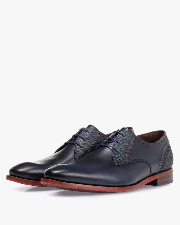 Lace shoe calf leather blue