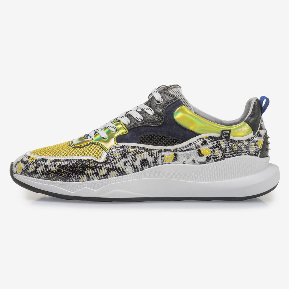 Multi-color sneaker met grijs/gele print