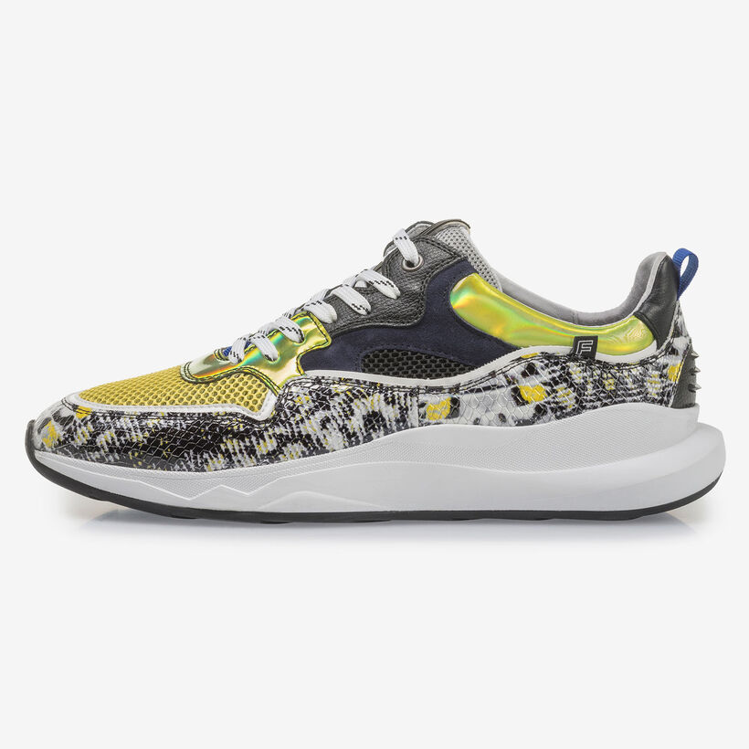 Multi-color sneaker met grijs/gele print