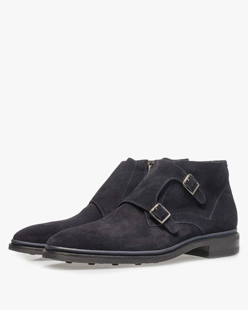 Dark blue calf leather monk strap
