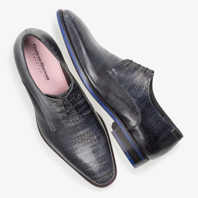 Premium blauwe lakleren veterschoen met print