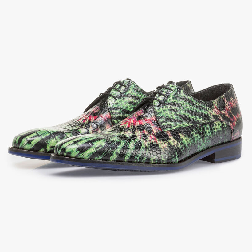 Premium leren veterschoen groen/roze