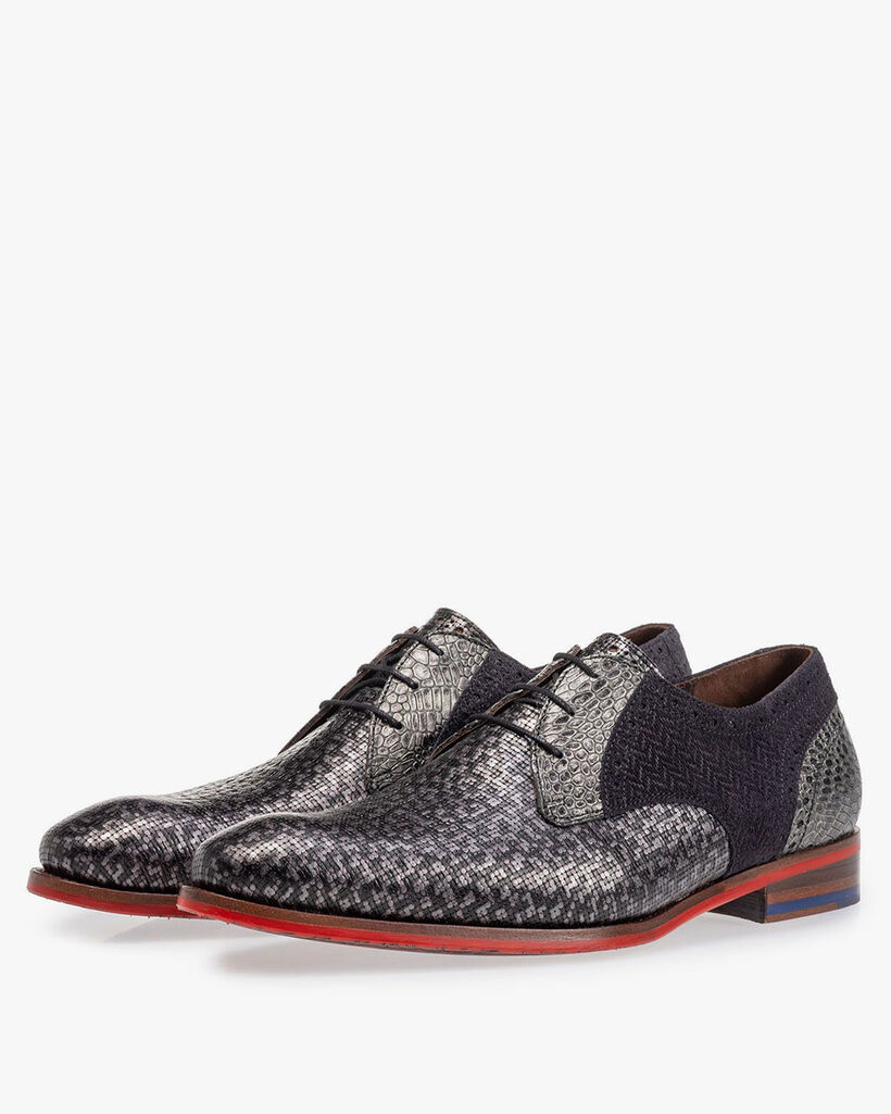 Veterschoen grijs metallic
