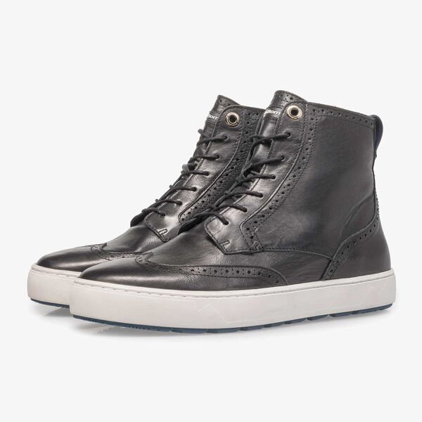 Zwarte halfhoge nappaleren sneaker