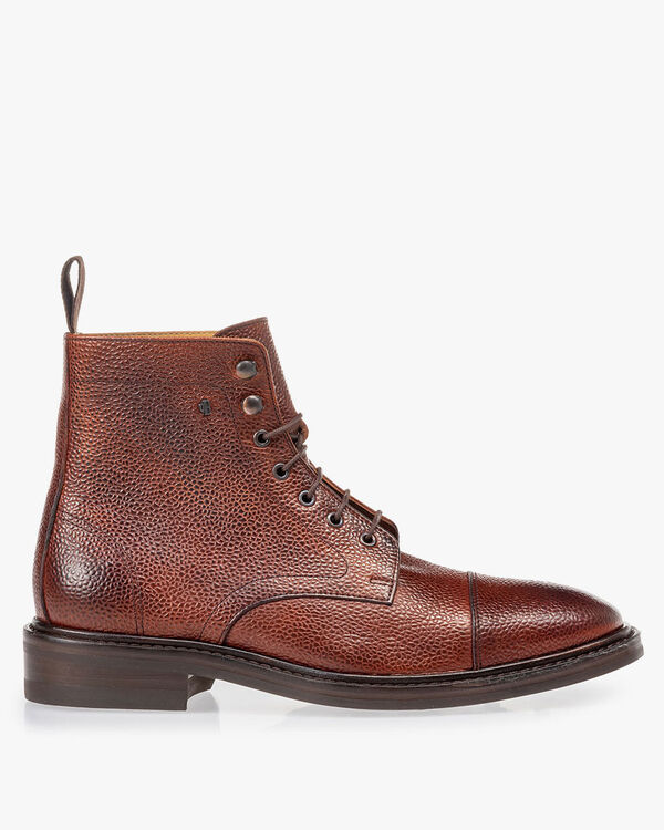 Boot leer met print cognac