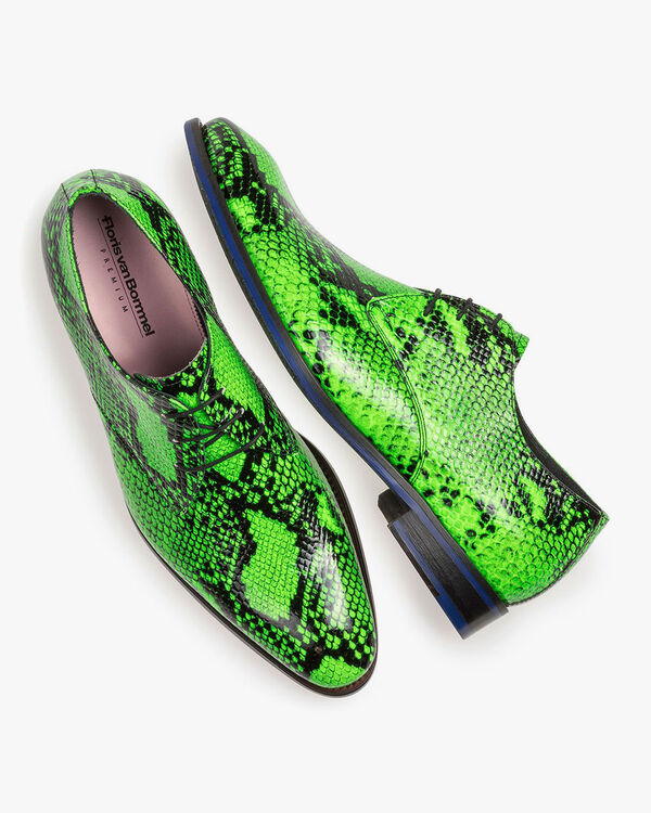 Premium fluor groene veterschoen met snakeprint
