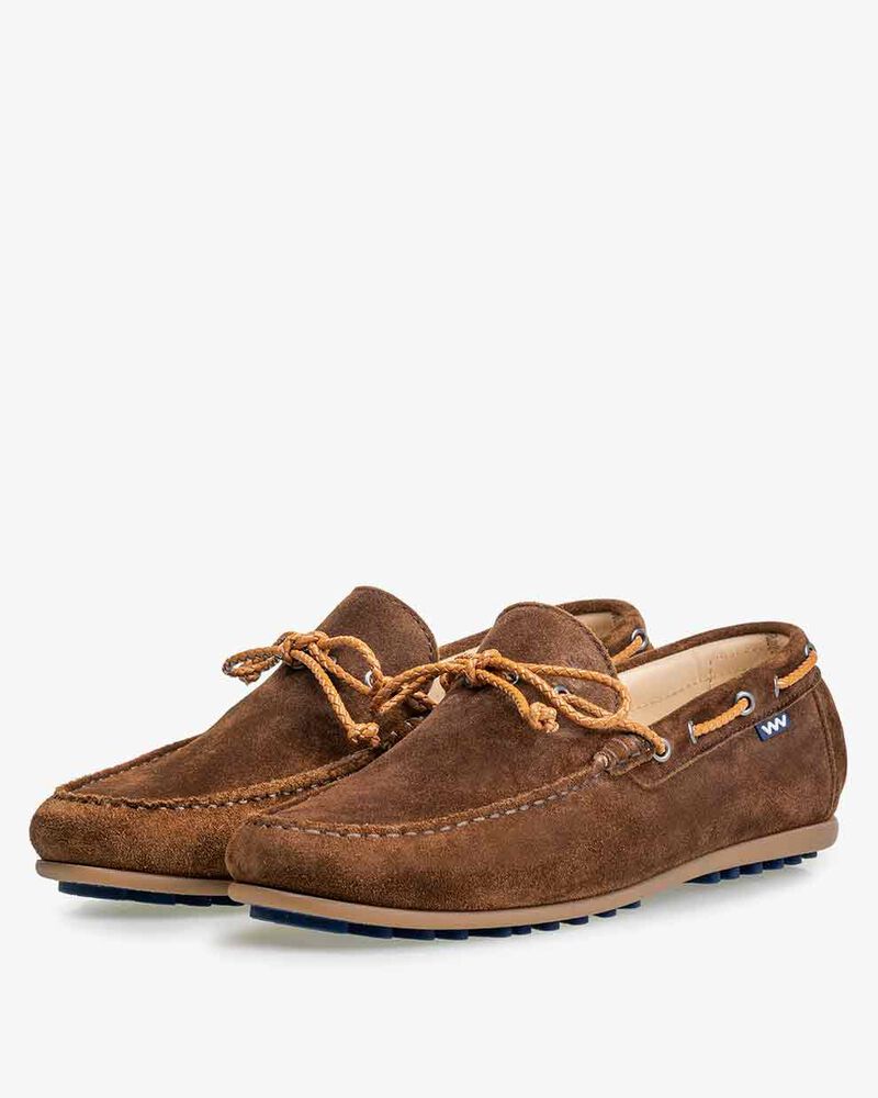 Moccasin suede leather cognac