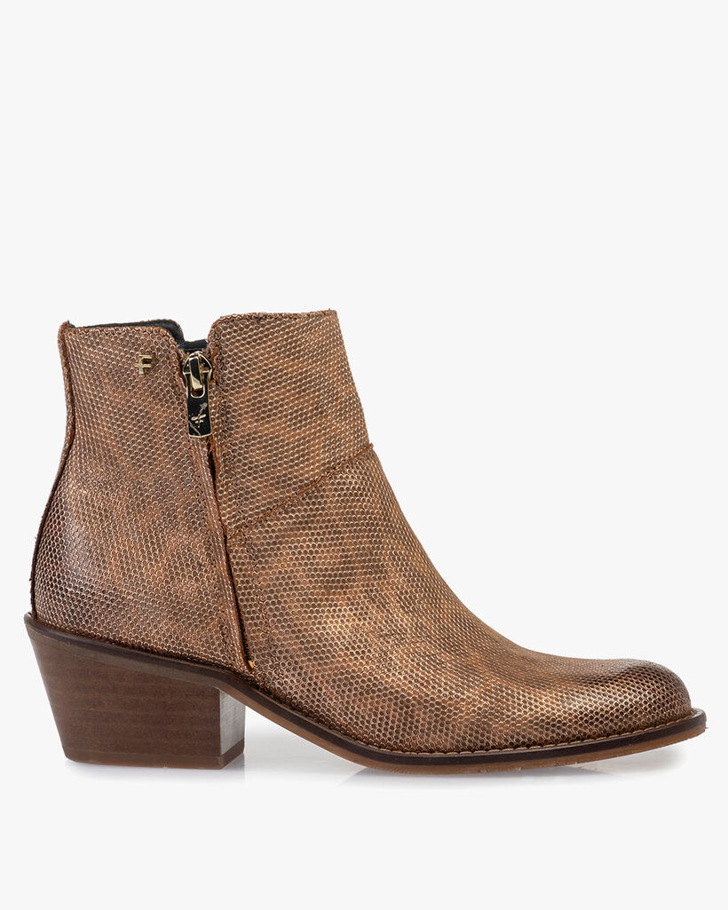 Enkellaars metallic cognac